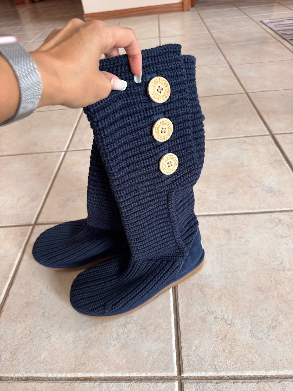 UGG Women's Navy Knit Button Tall Boot